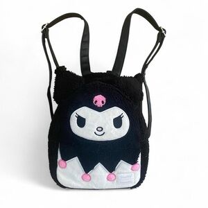 Kuromi Sanrio Loungefly black and pink faux fur mini backpack